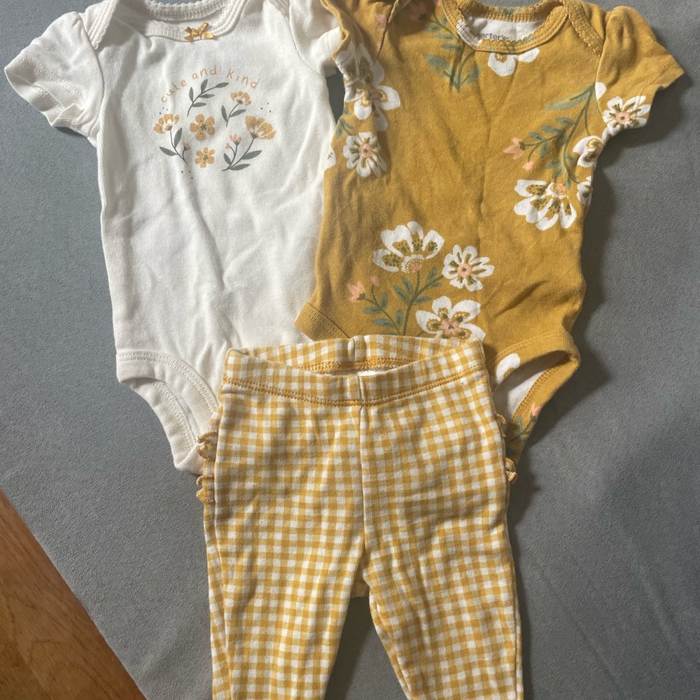 Carter's Mustard Floral and Gingham Set